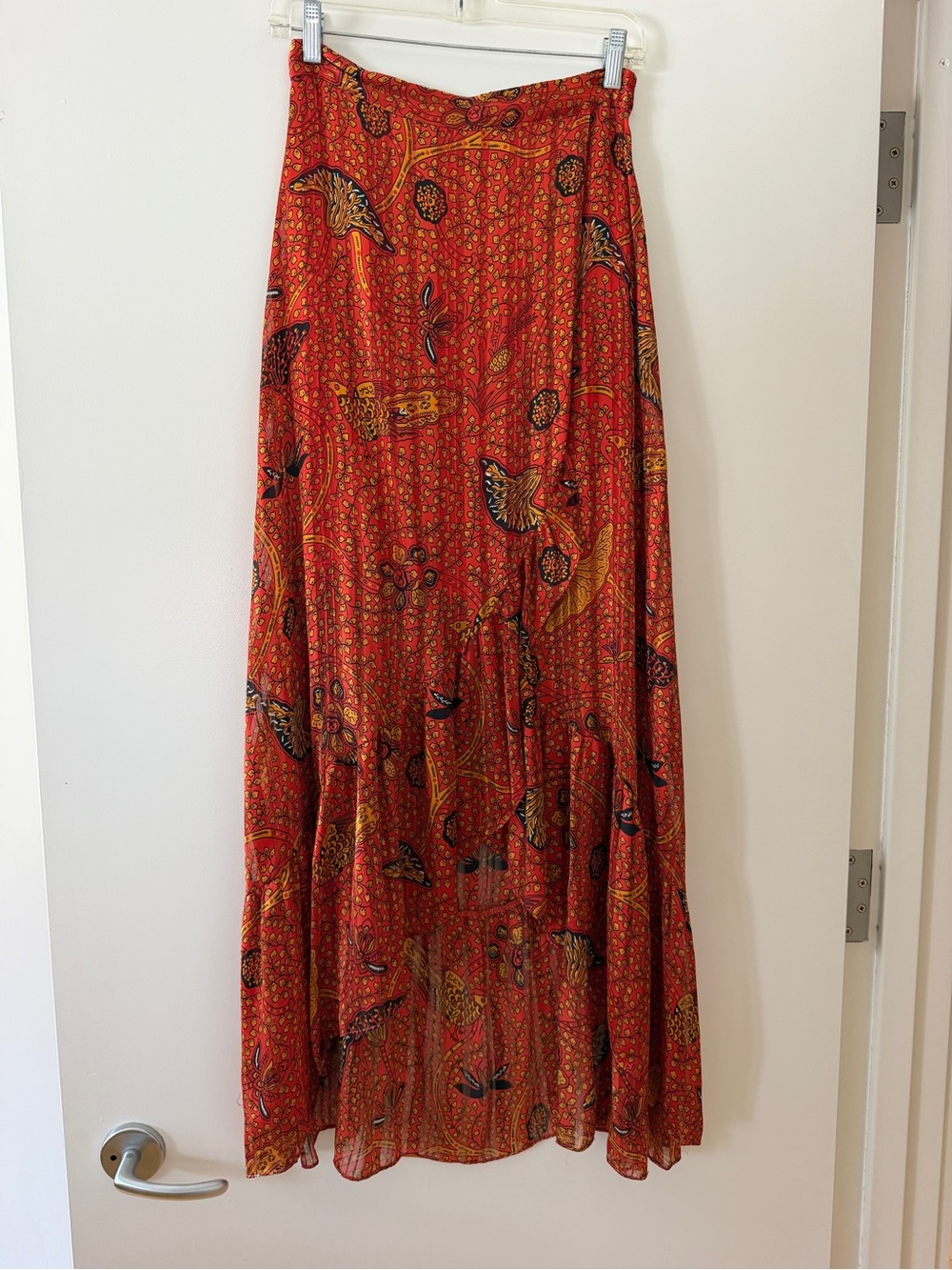 ba&sh Red Paisley Print Wraparound Maxi Skirt